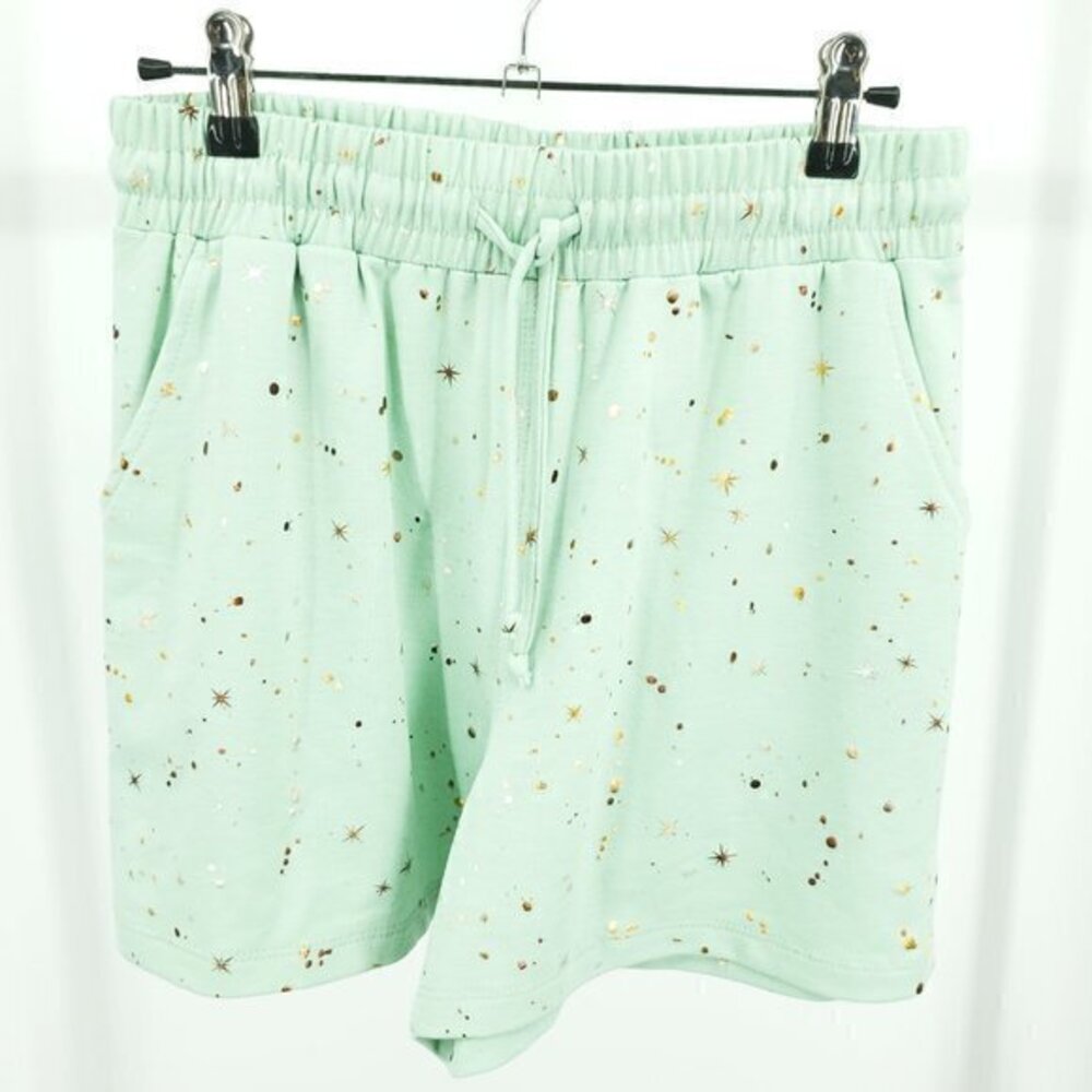 If She Loves Midi Pocket Drawstring Elastic Waist Sweat Shorts M Mint Green/Gold
